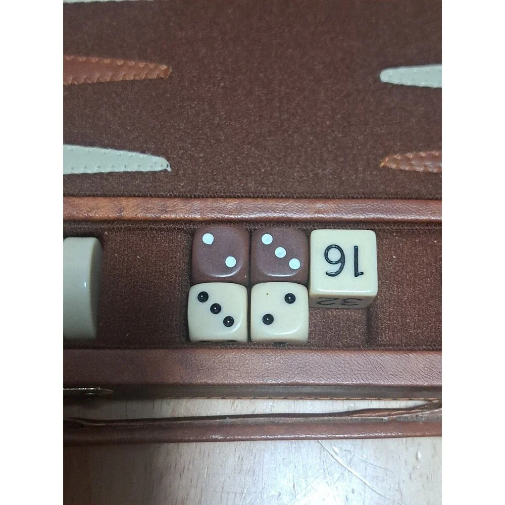 Vintage Backgammon Game Set Faux Leather Brown Case 15x10 No Instructions